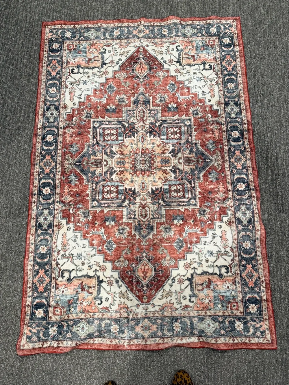 Classic Medallion Area Rug - Rust Red and Navy